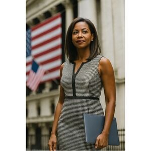 Jones New York Dress Woman's Size 14 Navy Career Sheath Sleeveless Lined